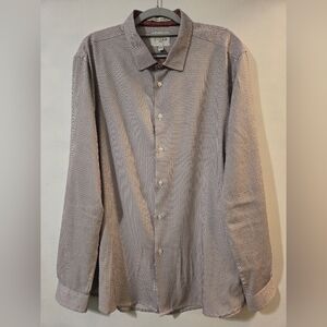 C-Lab NYC 4 Way Stretch Slim Fit Red And Blue Dress Shirt Size XL 17 1/2, 34-35"